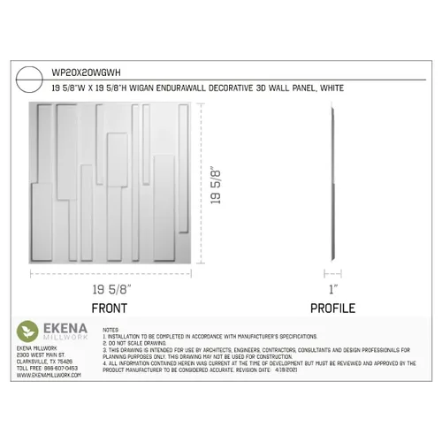 Miniatura 2 de Ekena Millwork Wigan EnduraWall 19 5/8 pulgadas de ancho x 19 5/8 pulgadas de alto, Wigan EnduraWall Decorativo 3D Panel de pared cubre 2.67 pies