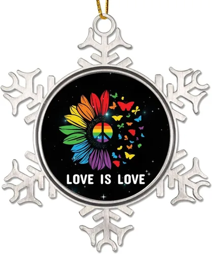 Miniatura 13 de They Them Their - Adornos de árbol de Navidad para lesbianas LGBTQ Progress Rainbow Pride Gay Lesbian Novedad de metal copo de nieve adornos