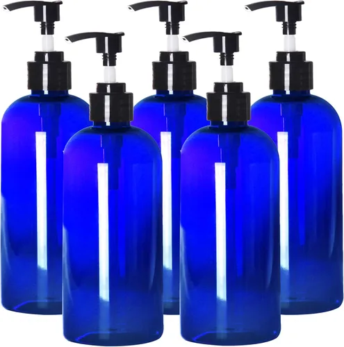 Miniatura 6 de Youngever Paquete de 5 botellas de plástico con bomba de 16 onzas, botellas de plástico recargables (ámbar)