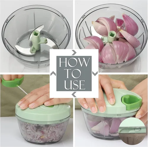 Miniatura 5 de Ourokhome Procesador manual de alimentos picador de verduras, picador portátil de ajo con cuerda manual cortador de cebolla para verduras, jengibre