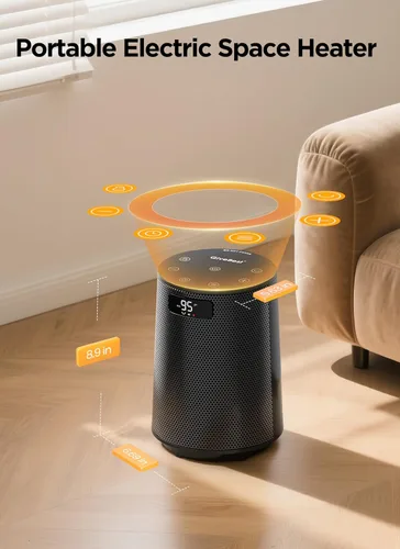 Miniatura 8 de GiveBest Calentador de espacio, calentadores eléctricos portátiles para uso en interiores con termostato y control remoto, oscilación de 70°, Negro