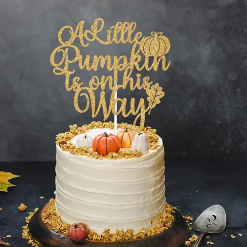 Miniatura 4 de Decoración para tartas con purpurina dorada "A Little Pumpkin is on His Way", calabaza Oh Boy/A Little Pumpkin is on the Way, decoración de fiesta