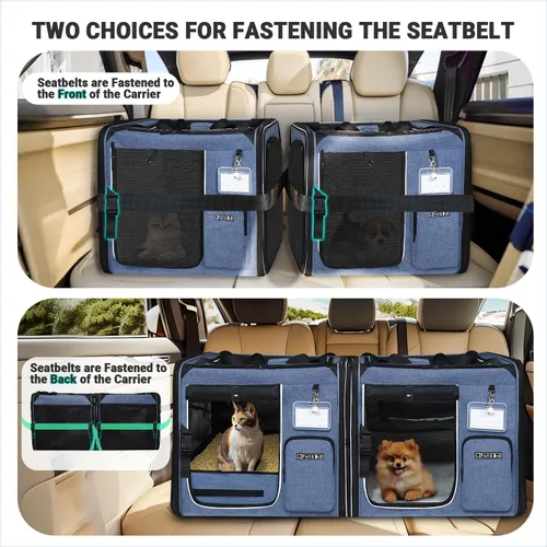 Miniatura 3 de Petskd Transportador de viaje doble para gatos 2 en 1 con caja de arena, 38 x 17 x 18 pulgadas, transportador portátil doble extra grande