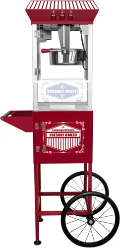 Máquina de palomitas de maíz de estilo vintage sobre ruedas con hervidor de 12 onzas, dispensador de grado comercial de 850 W con vidrio templado,