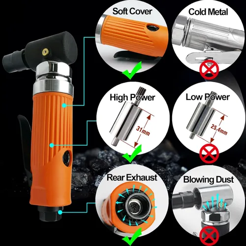 Miniatura 6 de MOMODA Kit de mini amoladora neumática de 1/4 de pulgada, lijadora neumática de 90 grados, modelo de alta potencia de 20,000 RPM con pinzas de 1/4