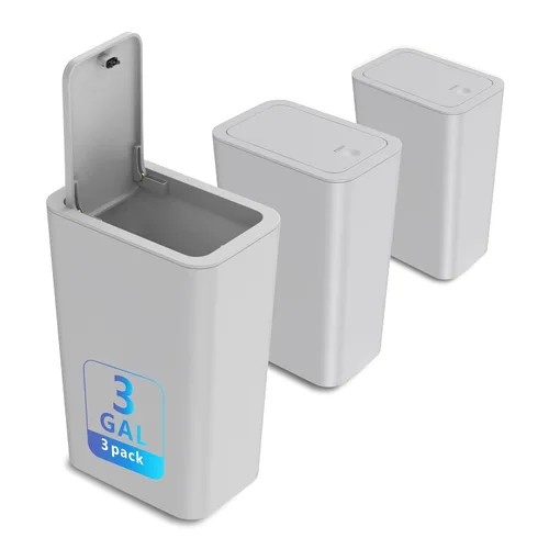 Miniatura 11 de N. NETDOT Basurero de baño con tapa, juego de 3 piezas, 2 paquetes bote de basura delgado para cocina de 4 galones y 1 bote de basura de 2.6
