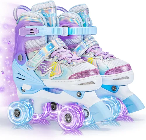 Patines para niñas y niños, 4 tamaños ajustables para niños pequeños y jóvenes con todas las ruedas iluminadas, patines para niños principiantes,