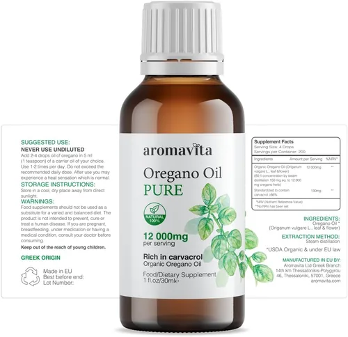Miniatura 2 de Aceite Esencial Orgánico de Orégano - 100% Puro Aceite de Orégano Griego No Diluido con Carvacrol - Más del 86%, No GMO, Gotas Líquidas Orgánicas