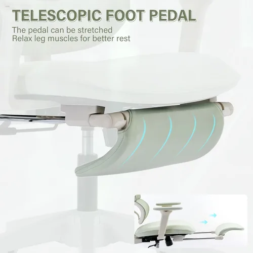 Miniatura 7 de Silla de oficina ergonómica de malla con reposapiés retráctil, silla de computadora con respaldo alto, soporte lumbar, reposabrazos y reposacabezas