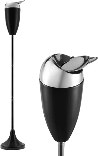 Anfrere Cenicero ajustable con tapa, sin humo, resistente al viento, soporte alto para patio en casa, recipiente negro para cenizas de cigarrillos