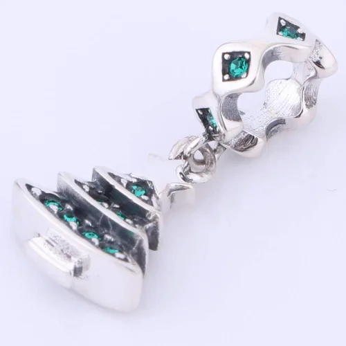 Miniatura 3 de Medias de Navidad, muñeco de nieve, dijes de Papá Noel, plata de ley 925, dijes de cristal de Navidad para pulsera