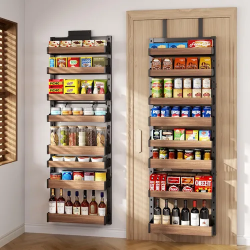 Miniatura 9 de Organizador de despensa sobre la puerta de 8 niveles, estante de especias de metal resistente para montar en pared o colgar, con estantes