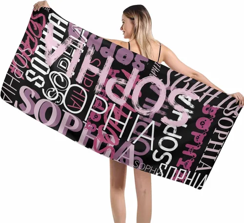 Miniatura 44 de MyPupSocks Toalla de playa personalizada de verano, color rosa, extra grande, iniciales, nombre, de gran tamaño, suave, de secado rápido