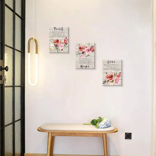 Miniatura 4 de Arte de pared para dormitorio, fotos de pared de mariposas, pinturas florales, citas de fe, esperanza, amor, arte de pared inspirador, acuarela, Rosa