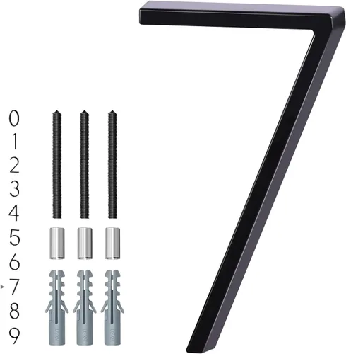 Números de casa de 5 pulgadas para exterior, dirección de metal número 7, diseño moderno, acabado con recubrimiento en polvo negro resistente a la