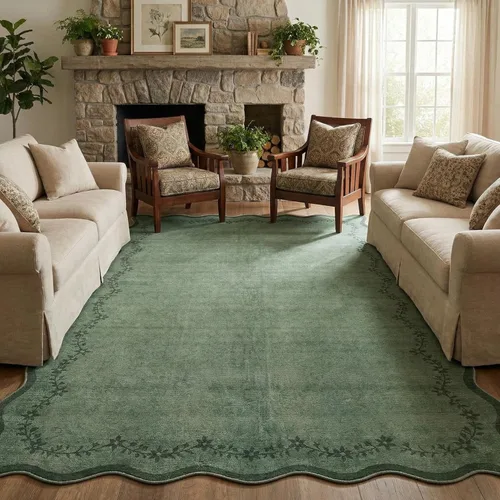 Miniatura 29 de GarveeHome Alfombra de entrada festoneada, 2 x 3, color azul sólido, lavable, alfombra floral para entrada interior, alfombra floral antideslizante