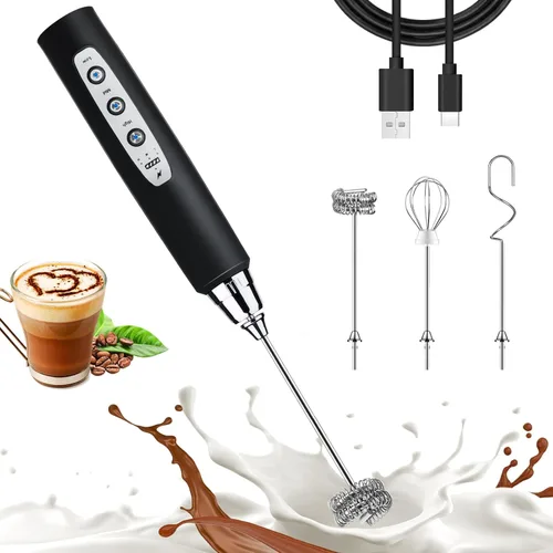 Miniatura 17 de Nahida Espumador de leche verde granito para café, espumador de mano recargable batidor eléctrico con 3 cabezales, 3 velocidades, mezclador