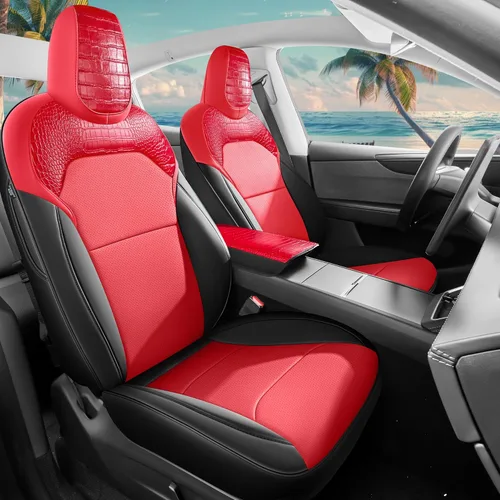 Miniatura 15 de Fundas de Asiento Negras para Tesla Model Y, Funda de Asiento de Coche Tesla de 12 Piezas, Impermeable, Cuero Nappa, Totalmente Envueltas, Negro