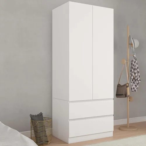 Miniatura 3 de Bobve Armario Ropero Closet de 78.74 pulgadas con 2 Puertas y 2 Cajones, Armario de Dormitorio con Barra para Colgar, Gabinete de Almacenamiento
