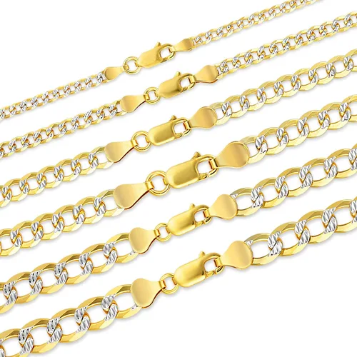 PORI JEWELERS Cadena cubana de oro de 18 quilates sobre plata de ley 925 maciza con corte de diamante de dos tonos, 0.118in, 0.157in, 0.177in,