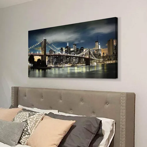 Miniatura 3 de Brooklyn Bridge - Lienzo decorativo para pared, luces y reflejos de horizontes en Nueva York