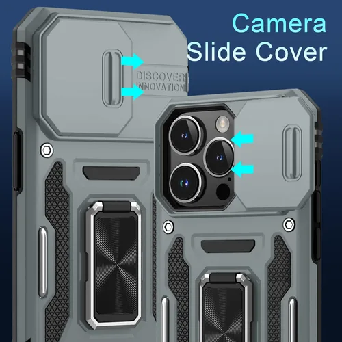 Miniatura 69 de DEERLAMN Funda para iPhone Xs Max con funda deslizante para cámara + protector de pantalla, soporte giratorio de anillo de grado militar a prueba