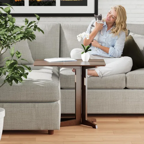 Miniatura 2 de Mesa de bambú en forma de C con ruedas - Escritorio multifuncional para sofá y laptop, bandeja decorativa para sala de estar y dormitorio, mesa