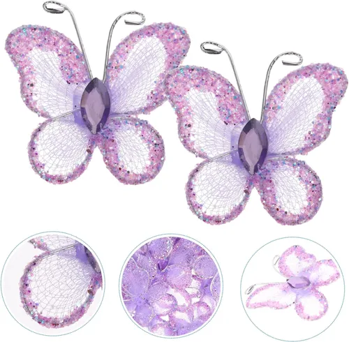 Miniatura 8 de BESPORTBLE 50 mariposas de alambre de malla transparente púrpura con purpurina para decoración de bodas, suministros de manualidades, centros