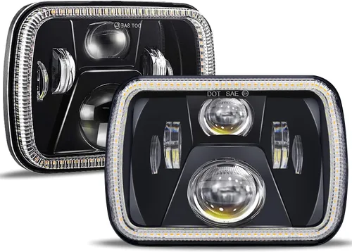 UNI-SHINE - Faros delanteros LED rectangulares 5x7 7x6 pulgadas con haz sellado, DRL, ámbar/blanco, ojos de ángel con halo, compatibles con Jeep