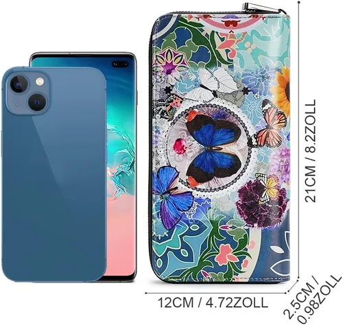 Miniatura 5 de APHISON Billetera para mujer, gran capacidad, monedero, tarjetero, RFID, pulsera, teléfono, cremallera, moneda, bolsillo de viaje