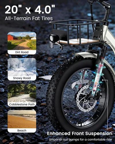Miniatura 5 de MOONCOOL Triciclo eléctrico para adultos, 20 x 4 pulgadas, triciclo eléctrico con neumáticos gruesos, bicicleta eléctrica de 3 ruedas de 48 V, 500