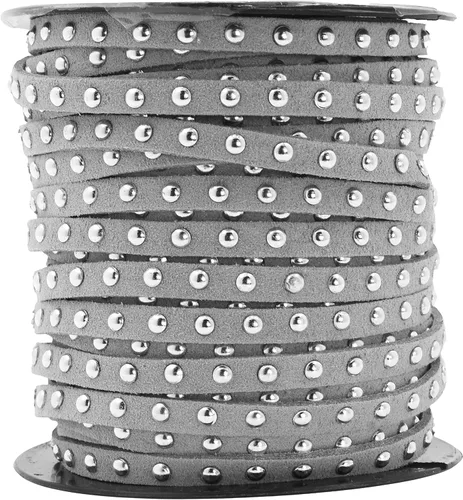 Miniatura 46 de Mandala Crafts Cordones de gamuza sintética para fabricación de joyas, 20 yardas, tiras de cordones de cuero con tachuelas doradas, cuerdas planas