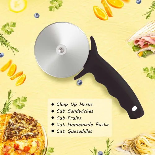 Miniatura 4 de Rueda cortadora de pizza de 4 pulgadas, cortador de pizza grande de acero inoxidable con tapa, cortador de pizza súper afilado, apto