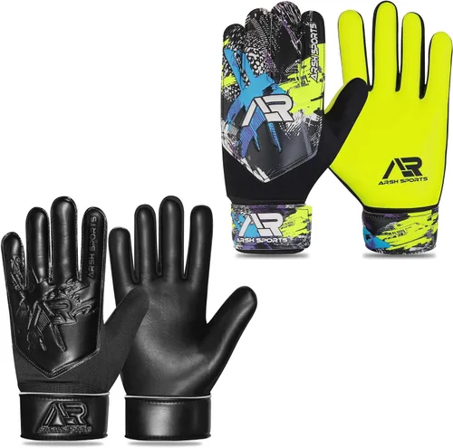 Arsh - Paquete de 2 guantes de portero de fútbol, guantes de portero de fútbol para niños, jóvenes, niños, muñecas dobles Amarillo\Negro azabache