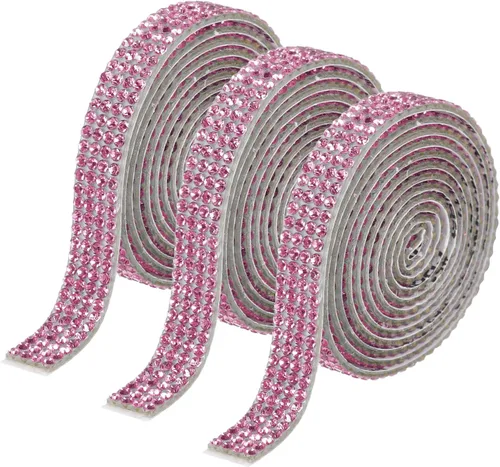 Miniatura 67 de MECCANIXITY 3 rollos de cinta de diamantes de imitación autoadhesiva de 3 yardas y 0.315 in para proyectos de artes y manualidades, pasteles de Beige