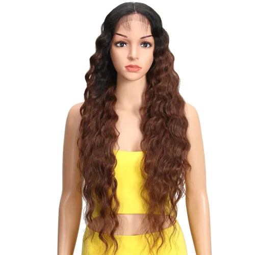 Miniatura 10 de Joedir - Peluca de 30 pulgadas de largo con encaje frontal, cabello ondulado profundo, parte superior, cabello natural superior con abuelitos