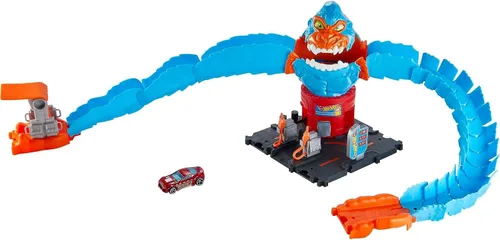Miniatura 7 de Conjunto de pista de juguete Hot Wheels Gator Loop Attack en Pizza Place con coche a escala 1:64, se conecta a otros conjuntos