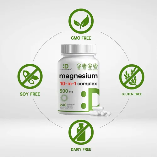 Miniatura 3 de Complejo de magnesio de 500 mg, 480 cápsulas vegetarianas, paquete de 2, glicinato, citrato, malato, óxido y más 100% quelado para una fácil