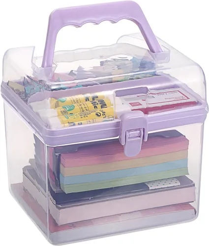 Miniatura 8 de BTSKY Contenedores de almacenamiento de plástico multiusos para manualidades con bandeja extraíble, caja de almacenamiento de plástico transparente
