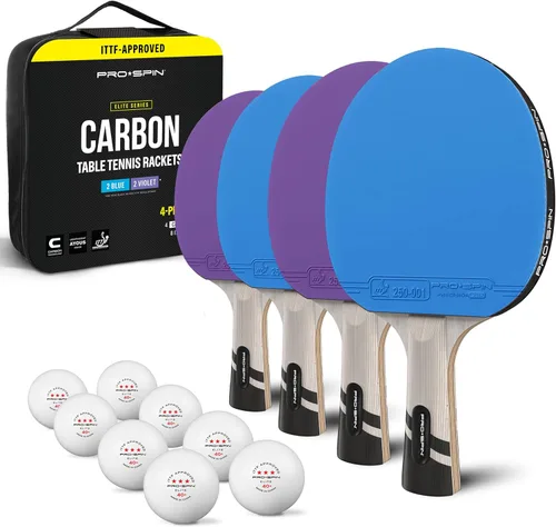 PRO-SPIN Palas de ping pong - Raquetes de tenis de mesa de nivel profesional con fibra de carbono para un control superior | Lámina de 7 capas, goma