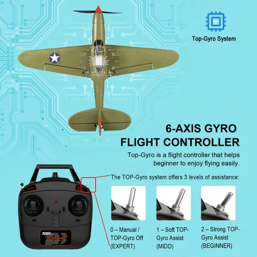 Miniatura 3 de Avión de control remoto RTF 4 canales RC Plane 402MM Wingspan Micro Scaled Warbird con una tecla acrobática aeronave de una tecla giro en U y P39