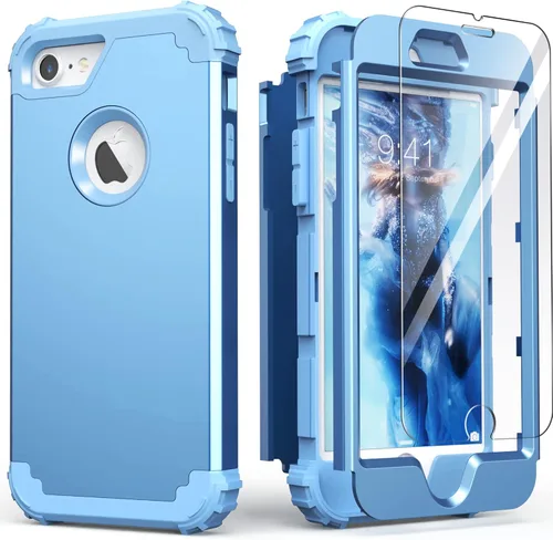 Miniatura 33 de IDweel Funda para iPhone 8, para iPhone 7 con protector de pantalla, 3 en 1, híbrida resistente a prueba de golpes, funda de policarbonato duro