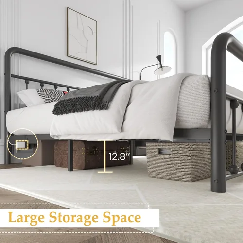 Miniatura 6 de Fluest - Base de cama de 14 pulgadas para cama individual clásica de metal con plataforma, estación de carga y LED, cabecero y pie