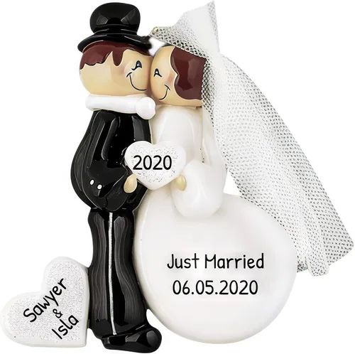 Miniatura 17 de Adorno personalizado de casado de nuestra primera Navidad 2025 Nombre y año personalizados Recuerdo de boda rubia de novia y novio morena Boda