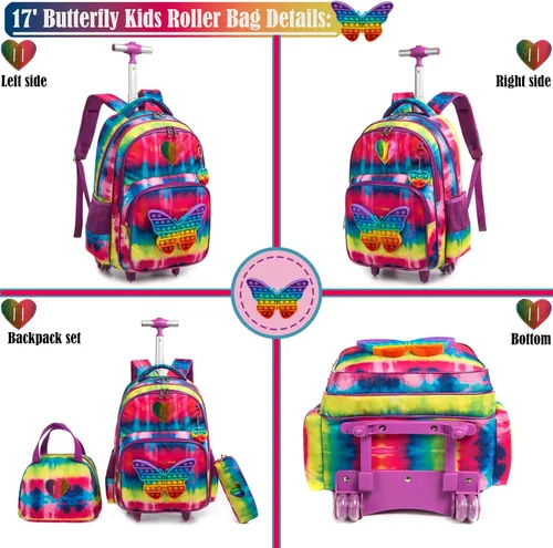 Miniatura 3 de Egchescebo Mochila con ruedas para niñas con ruedas para niños y niñas, mochila con ruedas