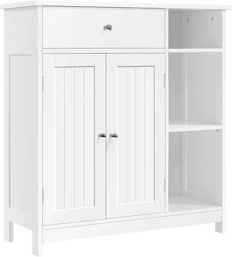 Miniatura 13 de Yaheetech Armario de almacenamiento para baño, armario de piso de baño con 2 puertas y 1 cajón, unidades de almacenamiento con 3 compartimentos