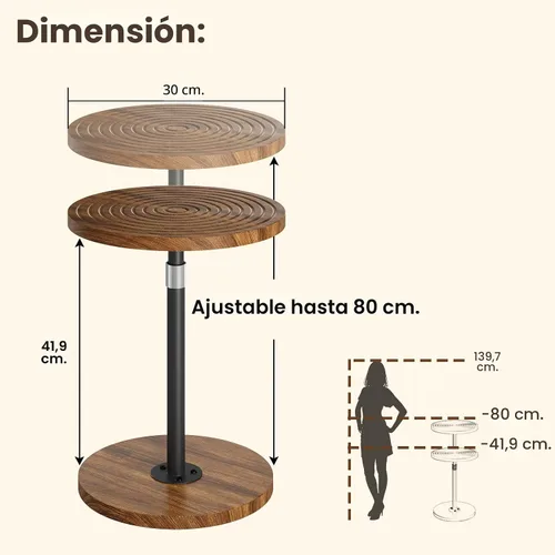 Miniatura 3 de Asgolion Mesa auxiliar redonda, mesa de bebidas de altura ajustable para espacios pequeños, mesa de Martini con pedestal, mesas de cóctel, base