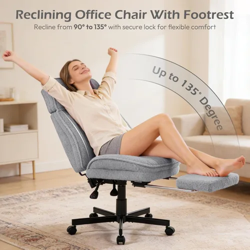 Miniatura 3 de Silla cruzada con ruedas, sillas de escritorio de oficina en casa con reposapiés, cómoda silla giratoria de maquillaje para tocador, silla