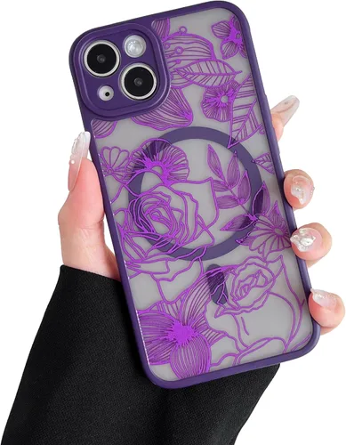 Miniatura 12 de XIZYO Funda para iPhone 13, diseño de rosas florales para mujeres y niñas, patrón estético, delgada, de poliuretano termoplástico, a prueba de Negro