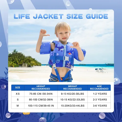 Miniatura 2 de Chaleco de natación para niños pequeños para niños de 20 a 44 libras, chaleco de entrenamiento de natación ajustable con correa de seguridad